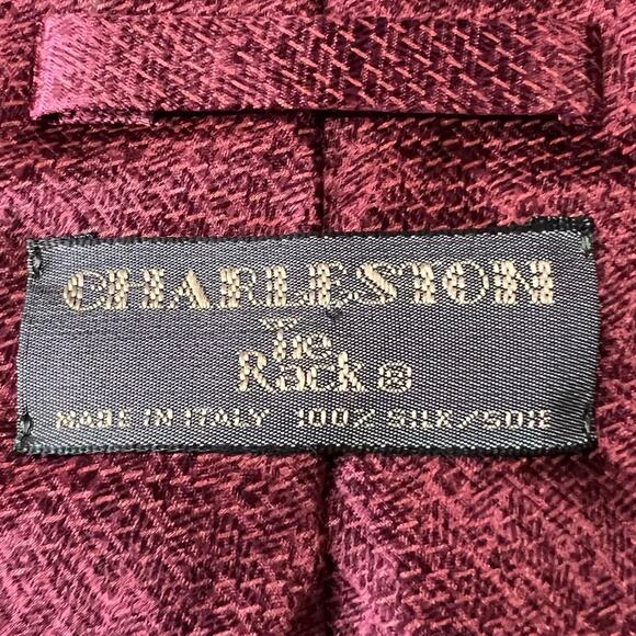 Charleston Tie Rack Necktie Mens Burgundy 100% Silk Pattern Career Classic Italy - Picture 5 of 6
